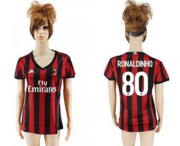 Women's AC Milan #80 Ronaldinho Home Soccer Club Jersey