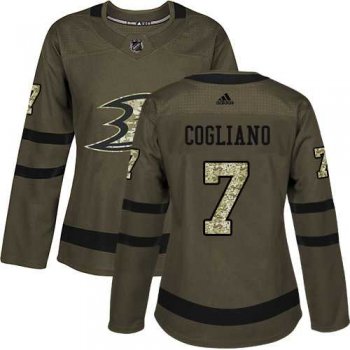 Women's Adidas Anaheim Ducks #7 Andrew Cogliano Green Salute to Service Stitched NHL