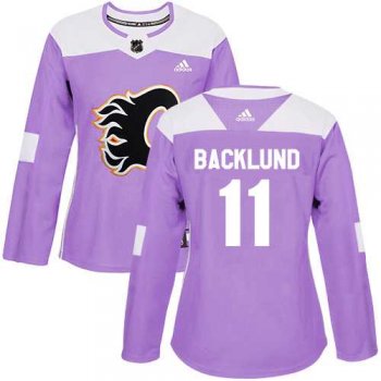 Women's Adidas Calgary Flames #11 Mikael Backlund Purple Authentic Fights Cancer Stitched NHL Jersey