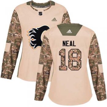 Women's Adidas Calgary Flames #18 James Neal Camo Authentic 2017 Veterans Day Stitched NHL Jersey