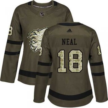 Women's Adidas Calgary Flames #18 James Neal Green Salute to Service Stitched NHL Jersey