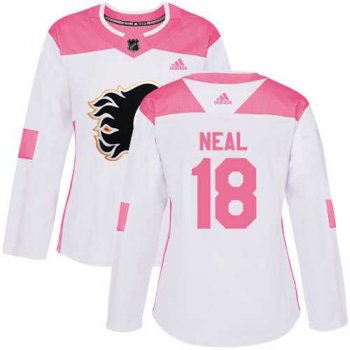 Women's Adidas Calgary Flames #18 James Neal White Pink Authentic Fashion Stitched NHL Jersey