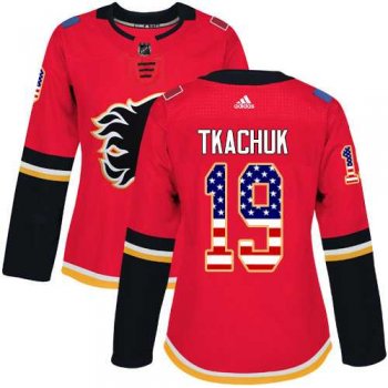 Women's Adidas Calgary Flames #19 Matthew Tkachuk Red Home Authentic USA Flag Stitched NHL Jersey