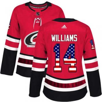 Women's Adidas Carolina Hurricanes #14 Justin Williams Red Home Authentic USA Flag Stitched NHL Jersey