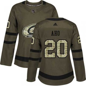 Women's Adidas Carolina Hurricanes #20 Sebastian Aho Green Salute to Service Stitched NHL Jersey