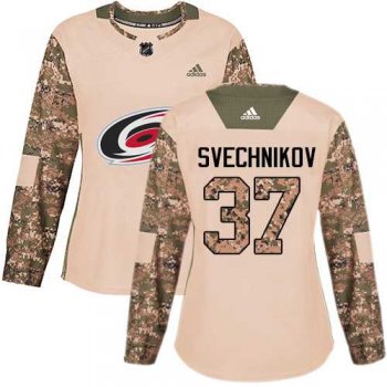 Women's Adidas Carolina Hurricanes #37 Andrei Svechnikov Camo Authentic 2017 Veterans Day Stitched NHL Jersey