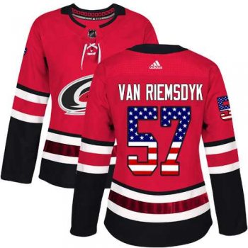 Women's Adidas Carolina Hurricanes #57 Trevor Van Riemsdyk Red Home Authentic USA Flag Stitched NHL Jersey