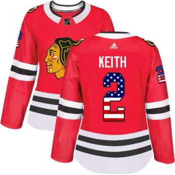 Women's Adidas Chicago Blackhawks #2 Duncan Keith Red Home Authentic USA Flag Stitched NHL Jersey