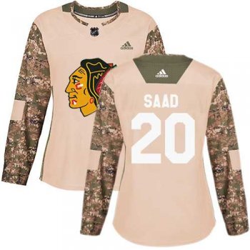 Women's Adidas Chicago Blackhawks #20 Brandon Saad Camo Authentic 2017 Veterans Day Stitched NHL Jersey