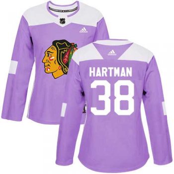 Women's Adidas Chicago Blackhawks #38 Ryan Hartman Purple Authentic Fights Cancer Stitched NHL