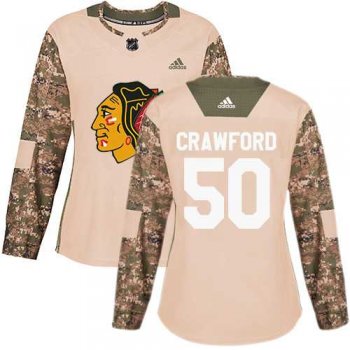 Women's Adidas Chicago Blackhawks #50 Corey Crawford Camo Authentic 2017 Veterans Day Stitched NHL Jersey