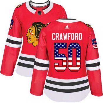 Women's Adidas Chicago Blackhawks #50 Corey Crawford Red Home Authentic USA Flag Stitched NHL Jersey