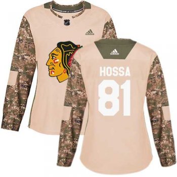 Women's Adidas Chicago Blackhawks #81 Marian Hossa Camo Authentic 2017 Veterans Day Stitched NHL Jersey