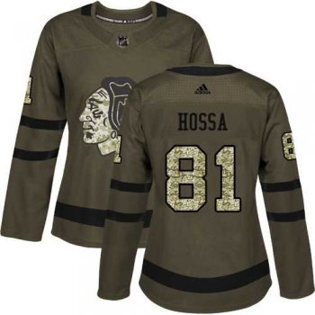 Women's Adidas Chicago Blackhawks #81 Marian Hossa Green Salute to Service Stitched NHL Jersey