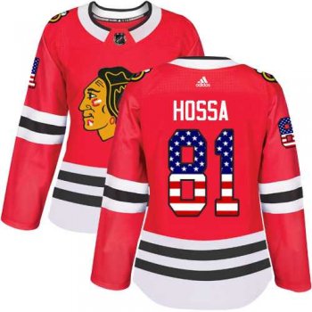 Women's Adidas Chicago Blackhawks #81 Marian Hossa Red Home Authentic USA Flag Stitched NHL Jersey