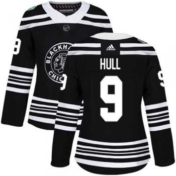 Women's Adidas Chicago Blackhawks #9 Bobby Hull Black Authentic 2019 Winter Classic Stitched NHL Jersey