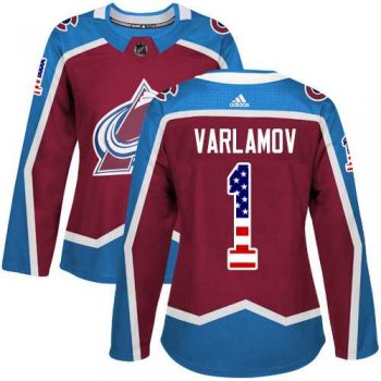 Women's Adidas Colorado Avalanche #1 Semyon Varlamov Burgundy Home Authentic USA Flag Stitched NHL Jersey