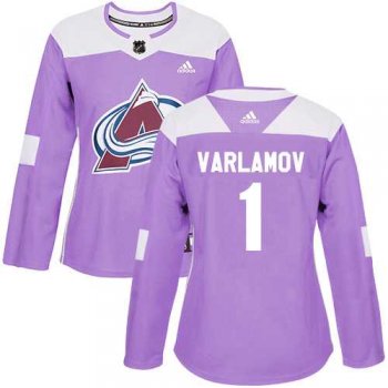 Women's Adidas Colorado Avalanche #1 Semyon Varlamov Purple Authentic Fights Cancer Stitched NHL