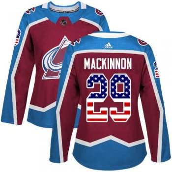 Women's Adidas Colorado Avalanche #29 Nathan MacKinnon Burgundy Home Authentic USA Flag Stitched NHL Jersey