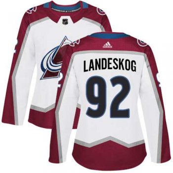 Women's Adidas Colorado Avalanche #92 Gabriel Landeskog White Road Authentic Stitched NHL Jersey