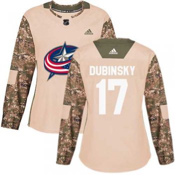 Women's Adidas Columbus Blue Jackets #17 Brandon Dubinsky Camo Authentic 2017 Veterans Day Stitched NHL Jersey