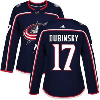 Women's Adidas Columbus Blue Jackets #17 Brandon Dubinsky Navy Blue Home Authentic Stitched NHL Jersey