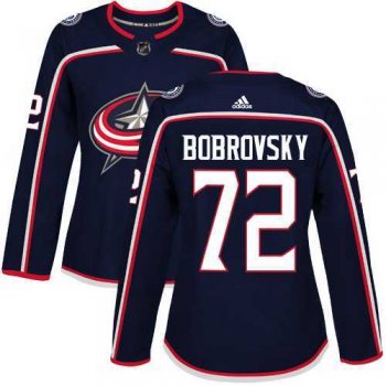 Women's Adidas Columbus Blue Jackets #72 Sergei Bobrovsky Navy Blue Home Authentic Stitched NHL Jersey