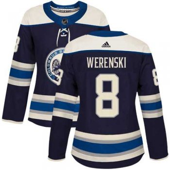 Women's Adidas Columbus Blue Jackets #8 Zach Werenski Navy Alternate Authentic Stitched NHL Jersey