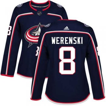 Women's Adidas Columbus Blue Jackets #8 Zach Werenski Navy Blue Home Authentic Stitched NHL Jersey