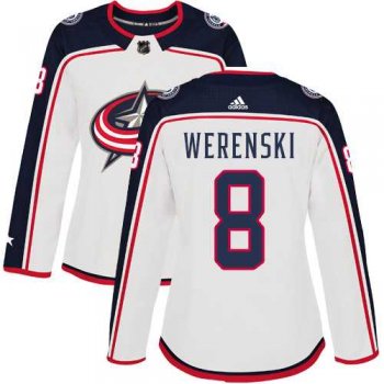 Women's Adidas Columbus Blue Jackets #8 Zach Werenski White Road Authentic Stitched NHL Jersey