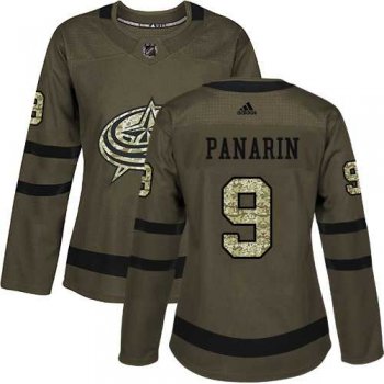 Women's Adidas Columbus Blue Jackets #9 Artemi Panarin Green Salute to Service Stitched NHL