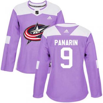 Women's Adidas Columbus Blue Jackets #9 Artemi Panarin Purple Authentic Fights Cancer Stitched NHL