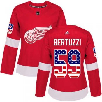 Women's Adidas Detroit Red Wings #59 Tyler Bertuzzi Red Home Authentic USA Flag Stitched NHL Jersey