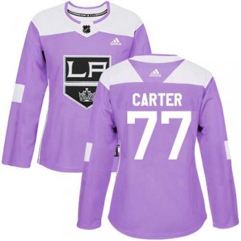 Women's Adidas Los Angeles Kings #77 Jeff Carter Purple Authentic Fights Cancer Stitched NHL