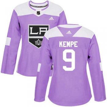 Women's Adidas Los Angeles Kings #9 Adrian Kempe Purple Authentic Fights Cancer Stitched NHL