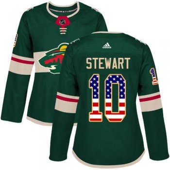 Women's Adidas Minnesota Wild #10 Chris Stewart Green Home Authentic USA Flag Stitched NHL Jersey