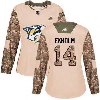 Women's Adidas Nashville Predators #14 Mattias Ekholm Camo Authentic 2017 Veterans Day Stitched NHL Jersey