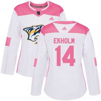 Women's Adidas Nashville Predators #14 Mattias Ekholm White Pink Authentic Fashion Stitched NHL Jersey