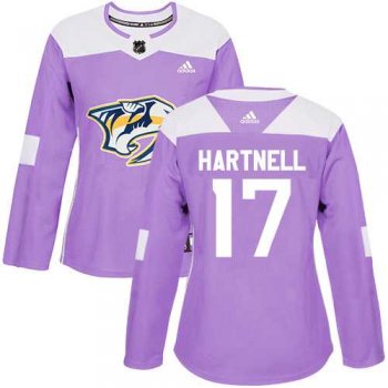 Women's Adidas Nashville Predators #17 Scott Hartnell Purple Authentic Fights Cancer Stitched NHL