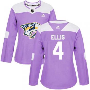 Women's Adidas Nashville Predators #4 Ryan Ellis Purple Authentic Fights Cancer Stitched NHL