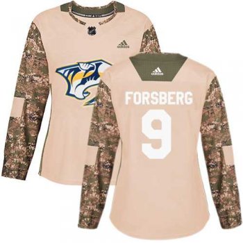 Women's Adidas Nashville Predators #9 Filip Forsberg Camo Authentic 2017 Veterans Day Stitched NHL Jersey