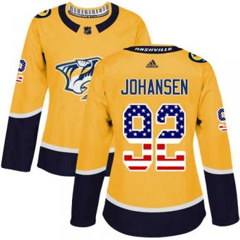 Women's Adidas Nashville Predators #92 Ryan Johansen Yellow Home Authentic USA Flag Stitched NHL Jersey