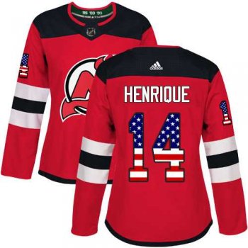 Women's Adidas New Jersey Devils #14 Adam Henrique Red Home Authentic USA Flag Stitched NHL Jersey