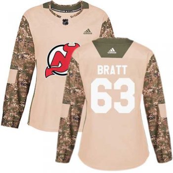 Women's Adidas New Jersey Devils #63 Jesper Bratt Camo Authentic 2017 Veterans Day Stitched NHL Jersey