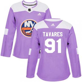 Women's Adidas New York Islanders #91 John Tavares Purple Authentic Fights Cancer Stitched NHL Jersey