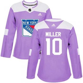 Women's Adidas New York Rangers #10 J.T. Miller Purple Authentic Fights Cancer Stitched NHL Jersey