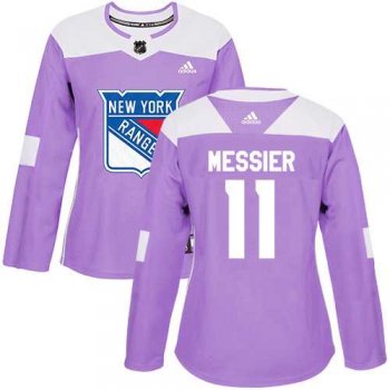 Women's Adidas New York Rangers #11 Mark Messier Purple Authentic Fights Cancer Stitched NHL Jersey