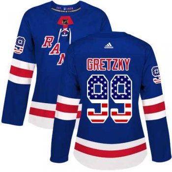 Women's Adidas New York Rangers #99 Wayne Gretzky Royal Blue Home Authentic USA Flag Stitched NHL Jersey