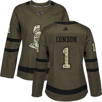 Women's Adidas Ottawa Senators #1 Mike Condon Green Salute to Service Stitched NHL Jersey