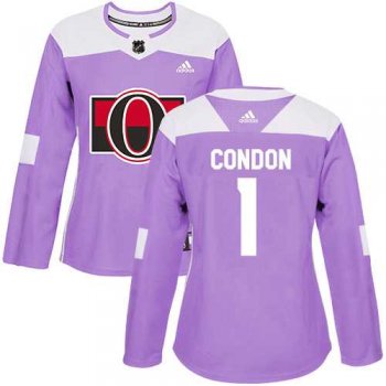 Women's Adidas Ottawa Senators #1 Mike Condon Purple Authentic Fights Cancer Stitched NHL Jersey